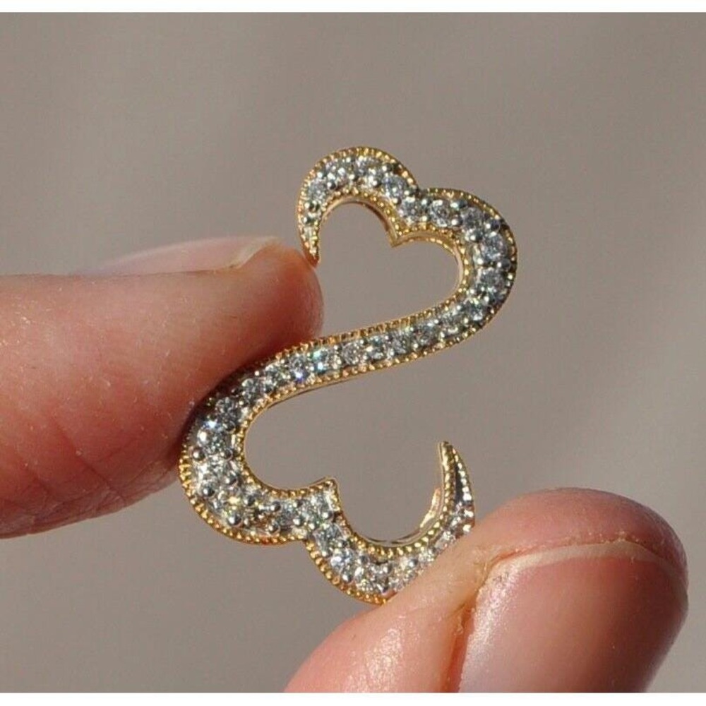 14k Solid Gold Two Interlocking Hearts Natural Hi… - image 3